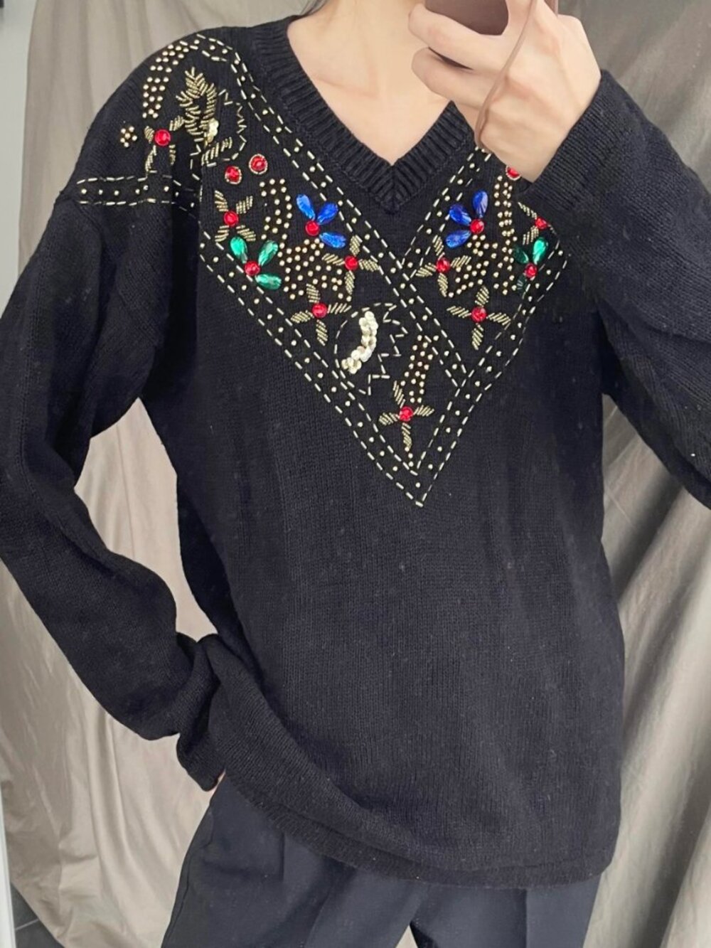 Festive Sequin Beaded Sweater. Christmas Sweater